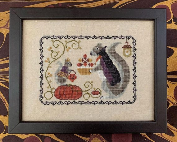 Halloween Squirrel Counted Cross Stitch Pattern by The Blue Flower