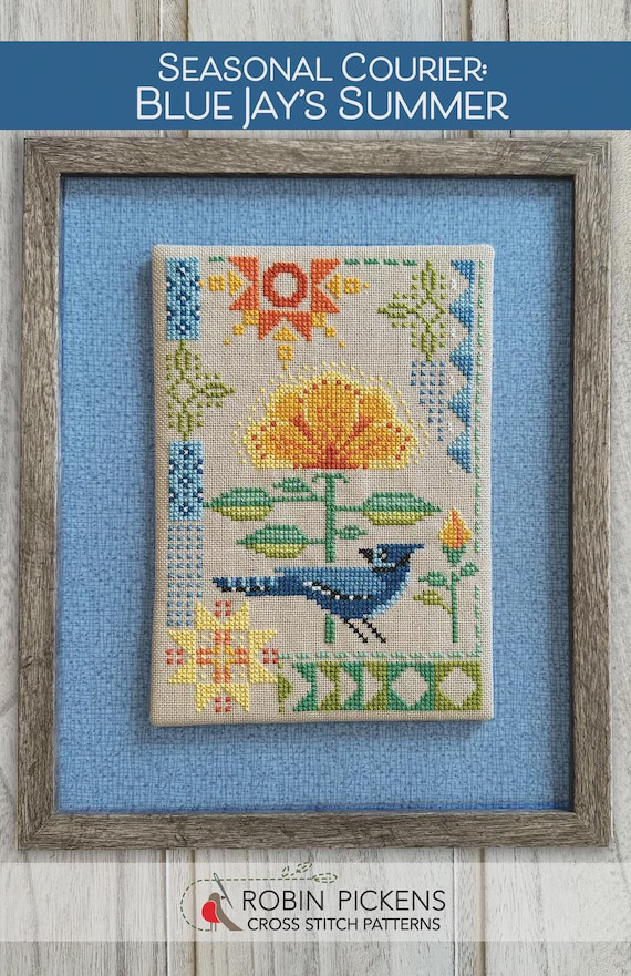 Seasonal Courier:  Blue Jay's Summer Counted Cross Stitch Pattern by Robin Pickens Inc