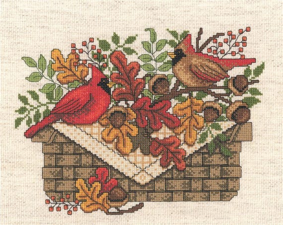 Autumn Cardinals Counted Cross Stitch Pattern designed by Diane Arthurs #1903