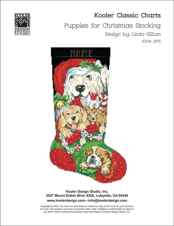 Puppies for Christmas Stocking Counted Cross Stitch Booklet by Kooler Design Studio Inc - designed by Linda Gillum- Printed Pattern