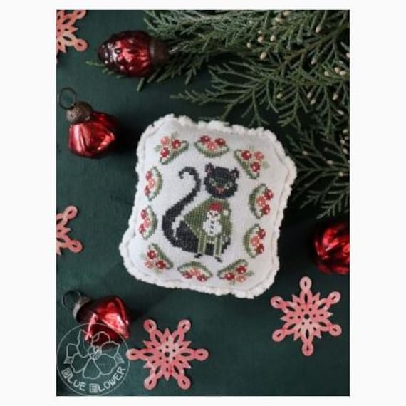 Cozy Christmas Cat Counted Cross Stitch Pattern by The Blue Flower