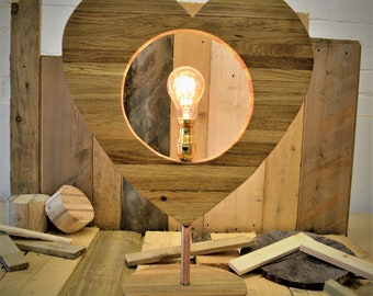 Hand made Vintage oak large heart desk & table lamp. hand make in The Lakedistrict.