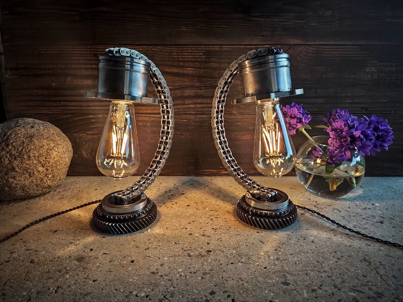 A Pair of Industrial style Night Stand Lamps / Custom Handmade Etsy