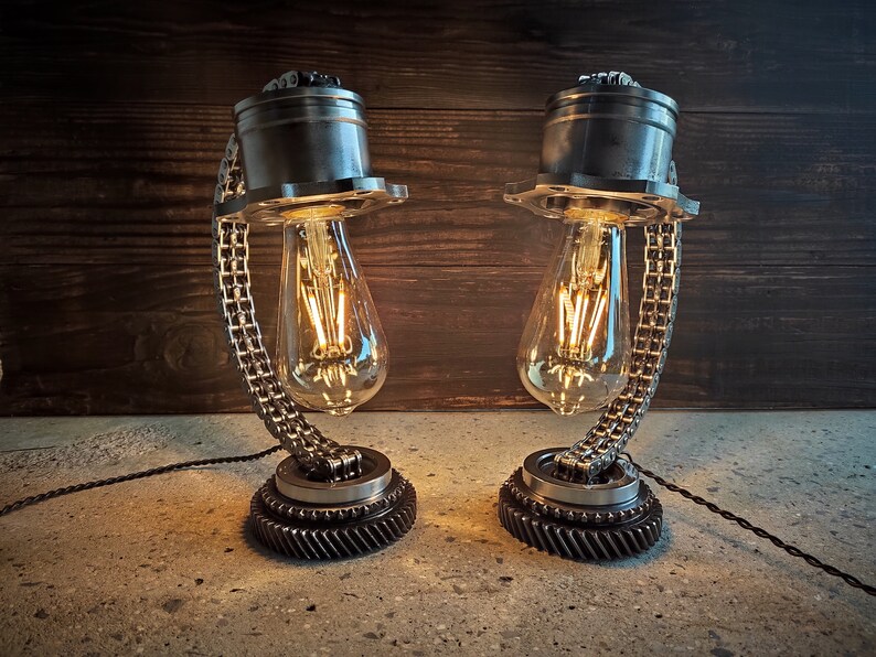 A Pair of Industrial style Night Stand Lamps / Custom Handmade Etsy