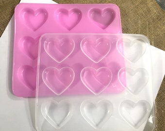 x 9 cavity shiny heart silicone mold clear or newest light pink color!