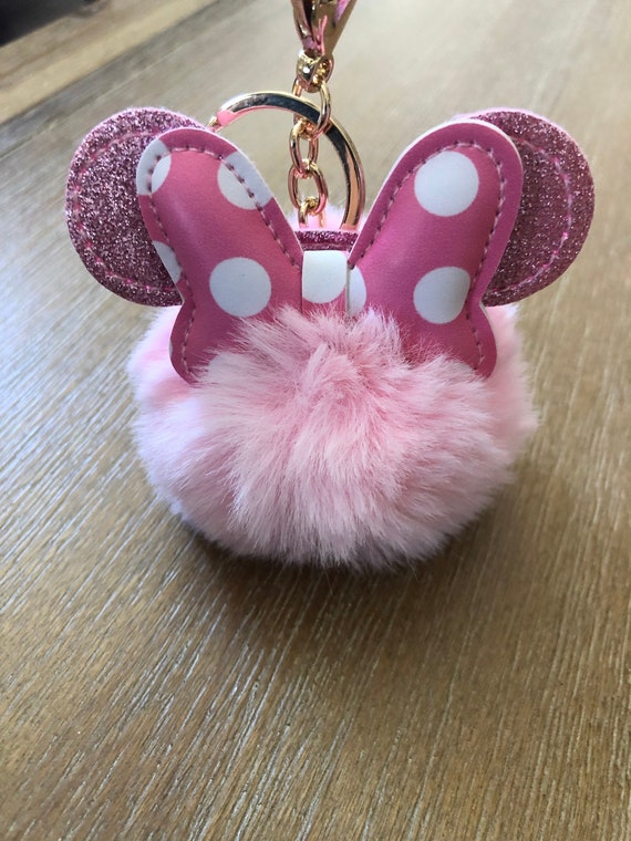 Puffy Keychain Minnie Mouse pom pom