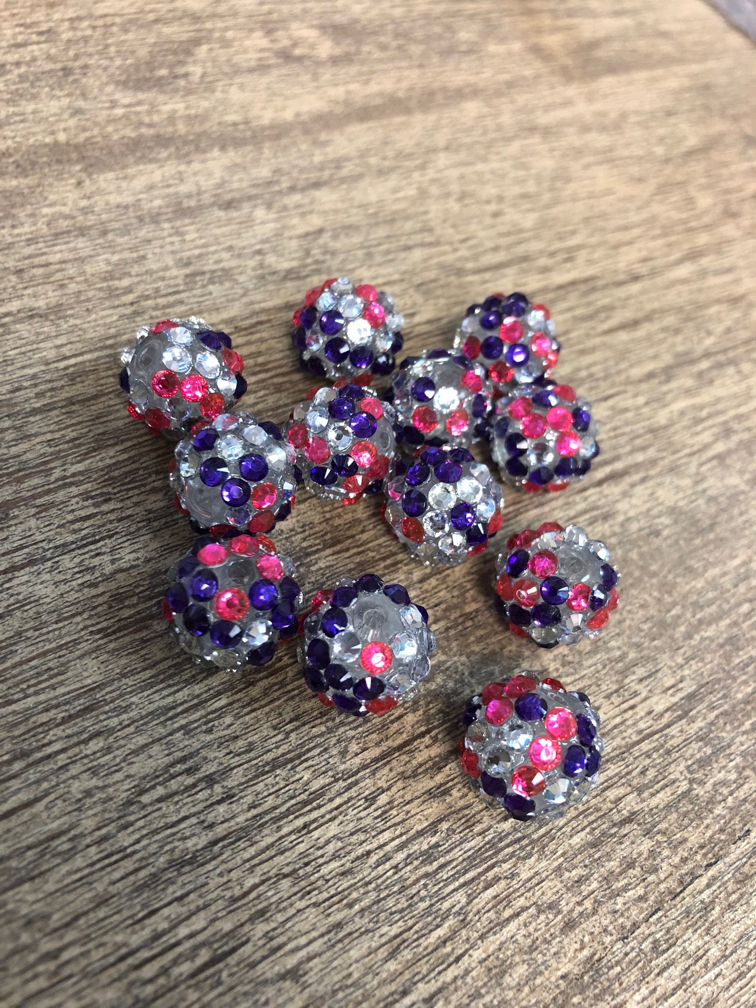 X 12pcs 14mm Pink Purple Rhinestone Beads #26 - Etsy