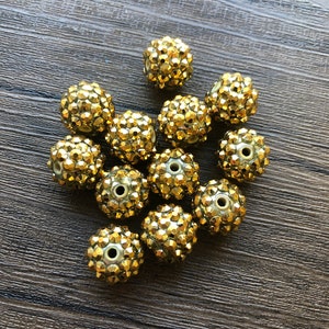 x 12 cuentas de diamantes de imitación dorados de 14 mm n.° 10