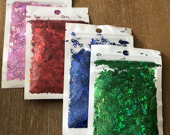 10g pack of laser cut letters green blue red pink