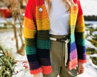 Lee's Rainbow Cardigan Crochet Pattern - PDF NUMÉRIQUE UNIQUEMENT