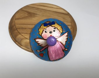 Handmade Top Toy, Hand-Painted Top Toy Angel, Spinning Top, Whirligig, Yule, Whirlabout, Peg-Top, Toys for Hand Motility