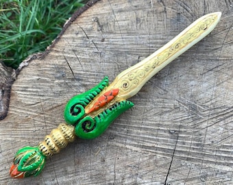 Hand Carved Wooden Hair Fork, Hand Painting Hair Fork, Hair Stick, Woodburning, Sword, Wooden Accessories for Hair