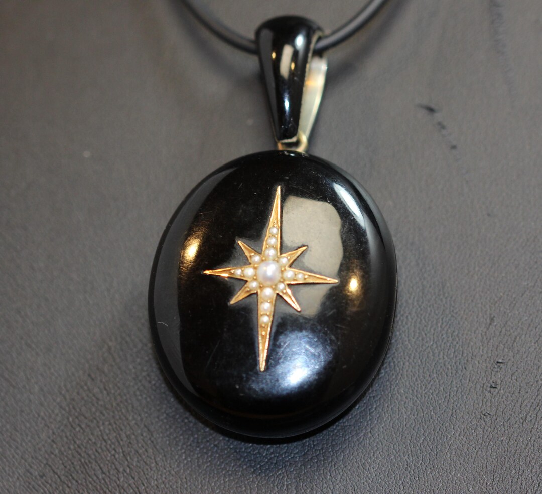 Whitby Jet Locket Late Victorian Whitby Jet Mourning Locket Pendant, With Split Pearl ...