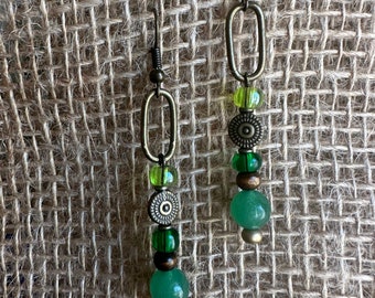 Green Aventurine & Glass Dangling Drop Earrings