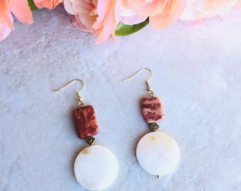 Mother Of Pearl and Algate Disc Earrings