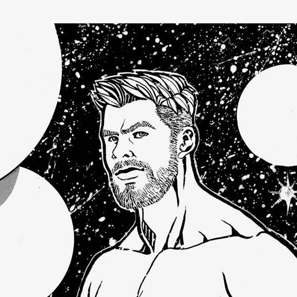 Male Nude Original Art Gay Marvel Comics Thor Chris Hemsworth Superhero Movie Cinematic Universe Hammer God Thunder Space Download Printable