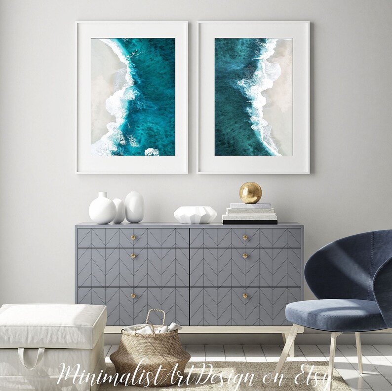 Ocean Print Set of Three Wall Art Prints Aerial Beach Etsy