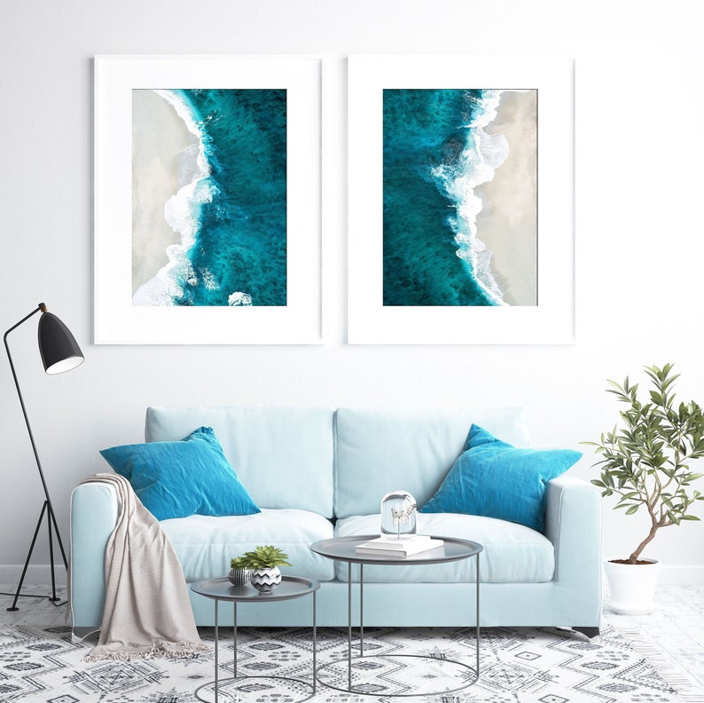 Ocean Print Set of Three Wall Art Prints Aerial Beach Etsy