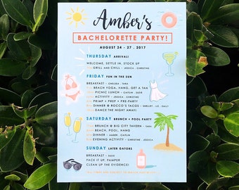 Custom Beach Theme Bachelorette Party Invitation Itinerary - Digital - Printable