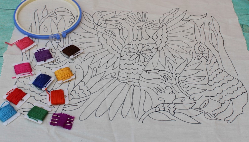embroidery kit diy table mat embroidery kit embroidery pattern creative gift Otomi mexican embroidery kit Craft gift DIY gift
