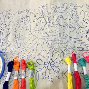Otomi, embroidery kit, table mat, mexican embroidery kit, embroidery kit, embroidery pattern, Craft gift, DIY gift, creative gift, Peacock