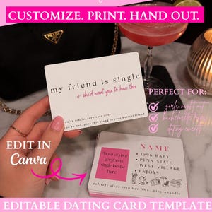 Tarjetas de citas editables para mujeres / Plantilla de tarjeta de presentación coqueta / Tarjeta de citas para solteras / Plantilla de Canva