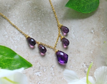 Amethyst necklace - Gemstone Necklace - Gem drop Necklace - Gold Necklace - Purple Necklace - Natural Stone - Layering Necklace