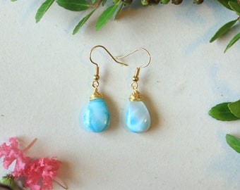 Larimar Earrings - High Quality Larimar - Gemstone Earrings - Genuine Larimar Teardrop Briolette - Minimalist Dainty Earrings - Blue
