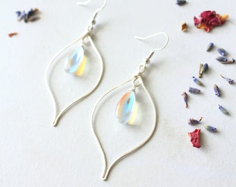 Holographic Earrings - Rainbow Quartz Earrings - Hoop Earrings - Crystal Earrings - Colorful Earrings - Elegant Hoops - Gemstone Earrings