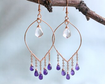 Amethyst Earrings - Rose Quartz Earrings - Boho Earrings - Elegant Earrings -  Dangling Earrings - Gemstone Earrings - Chandelier Earrings