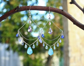 Chandelier Ombre Earrings - Purple Blue - Statement Earrings - Winter Aurora Earrings - Gemstone - Chandelier Earrings - Crystal Earrings