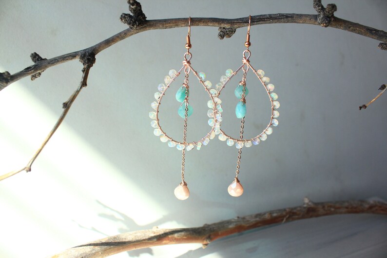 Boho Earrings Amazonite Gemstone Dangle Earrings Bohemian Earrings Rose Gold Earrings PRE-ORDER- Ethiopian Opal
