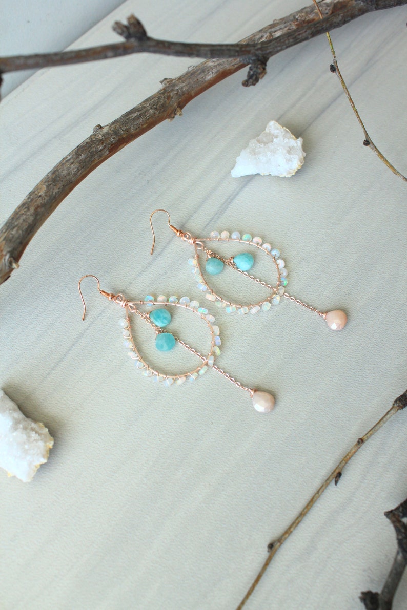 Boho Earrings Amazonite Gemstone Dangle Earrings Bohemian Earrings Rose Gold Earrings PRE-ORDER- Ethiopian Opal