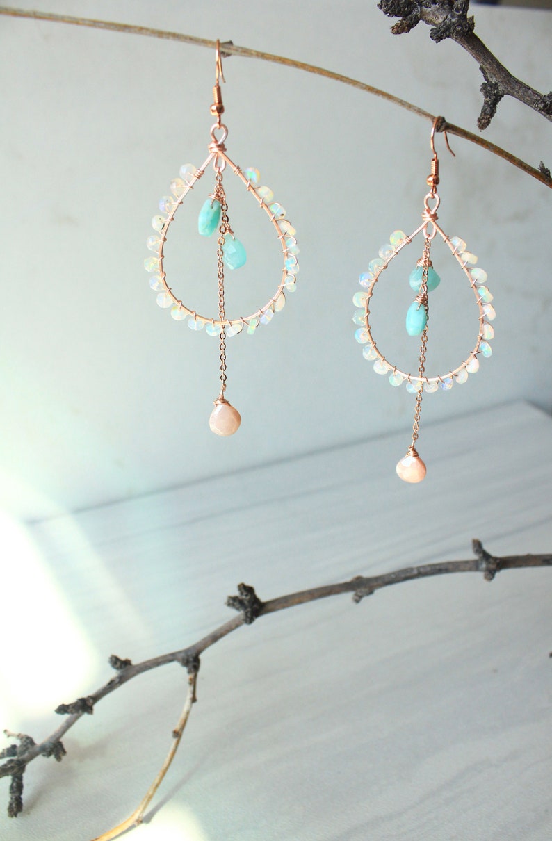 Boho Earrings Amazonite Gemstone Dangle Earrings Bohemian Earrings Rose Gold Earrings PRE-ORDER- Ethiopian Opal