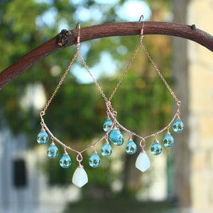 Aquamarine Chandelier Earrings - White Moonstone - Statement Earrings - Ice & Snow Earrings - Gemstone - Chandelier Earrings