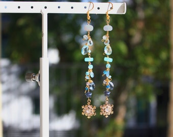 Snowflake Earrings - Ombre Earrings - Blue Gemstone Earrings - Mixed Gemstones - Dangle Earrings - Crystal Earrings - Winter