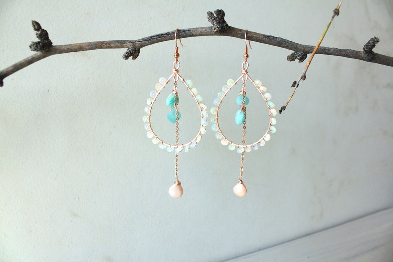 Boho Earrings Amazonite Gemstone Dangle Earrings Bohemian Earrings Rose Gold Earrings PRE-ORDER- Ethiopian Opal