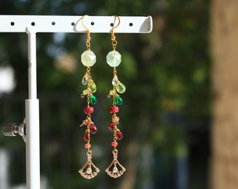 Christmas Earrings - Ombre Earrings - Red Green Earrings - Gemstone Earrings - Charms - Dangle Earrings - Crystal Earrings - Holiday