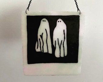 Beetlejuice “no feet” ghosts painted stained glass suncatcher