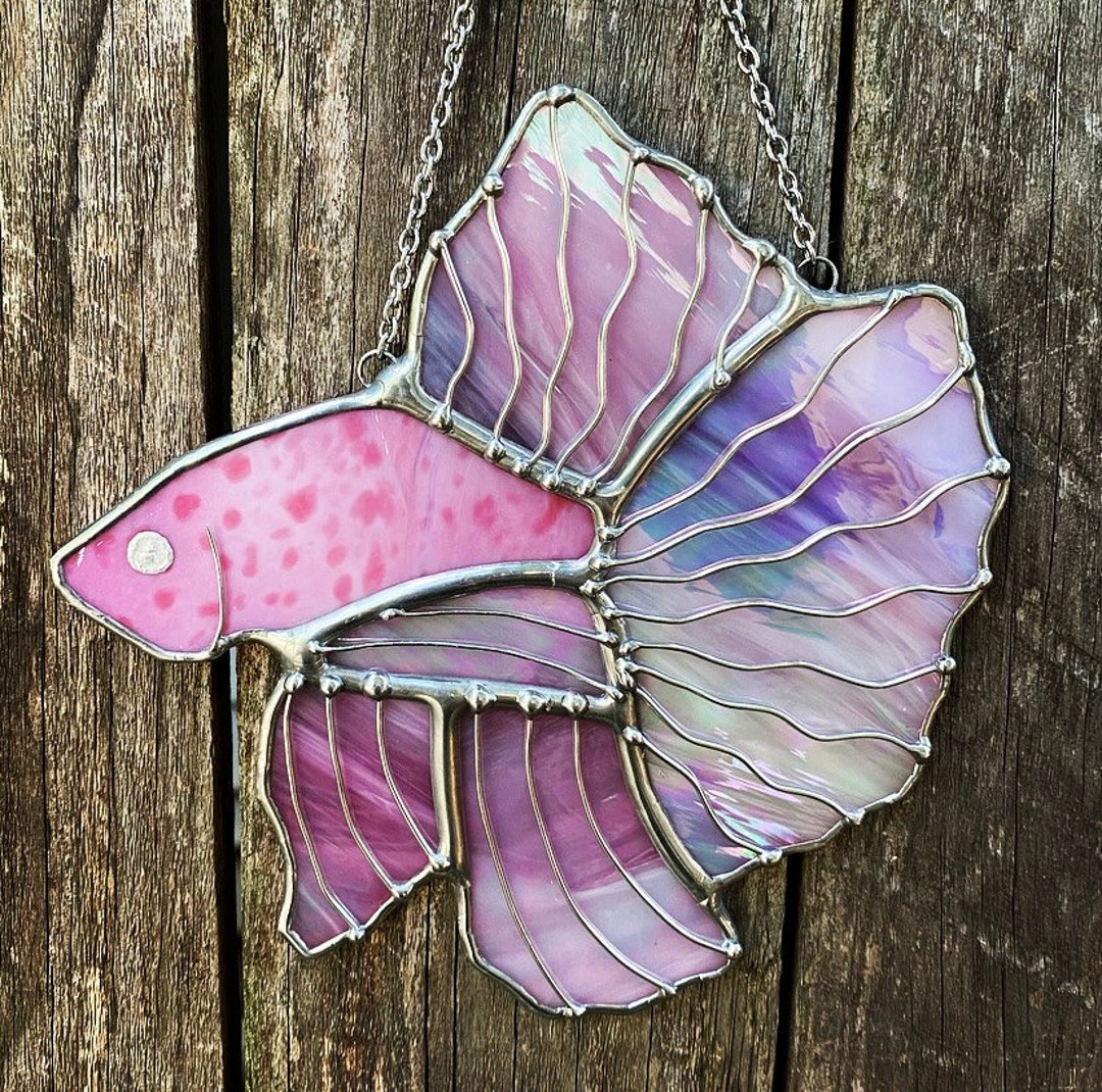 Pink Betta Fish Stained Glass Suncatcher Etsy