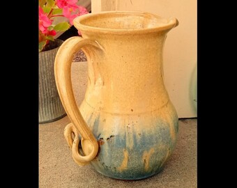 Vintage Studio Pottery Pitcher ~ 1993 Artist Signed Handmade ~ Heavy Chunky Thick