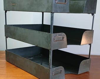 Vintage Industrial Weis Metal File Organizer ~ Legal Size ~ Midcentury 1950s Desk and Paper Sorter ~ 3 Tier
