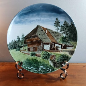Majolica Style Black Forest 3D Relief Wall Plate ~ Hand Painted ~ G Zell Schwarzwald Chalet ~ Baden Germany c. 1920s