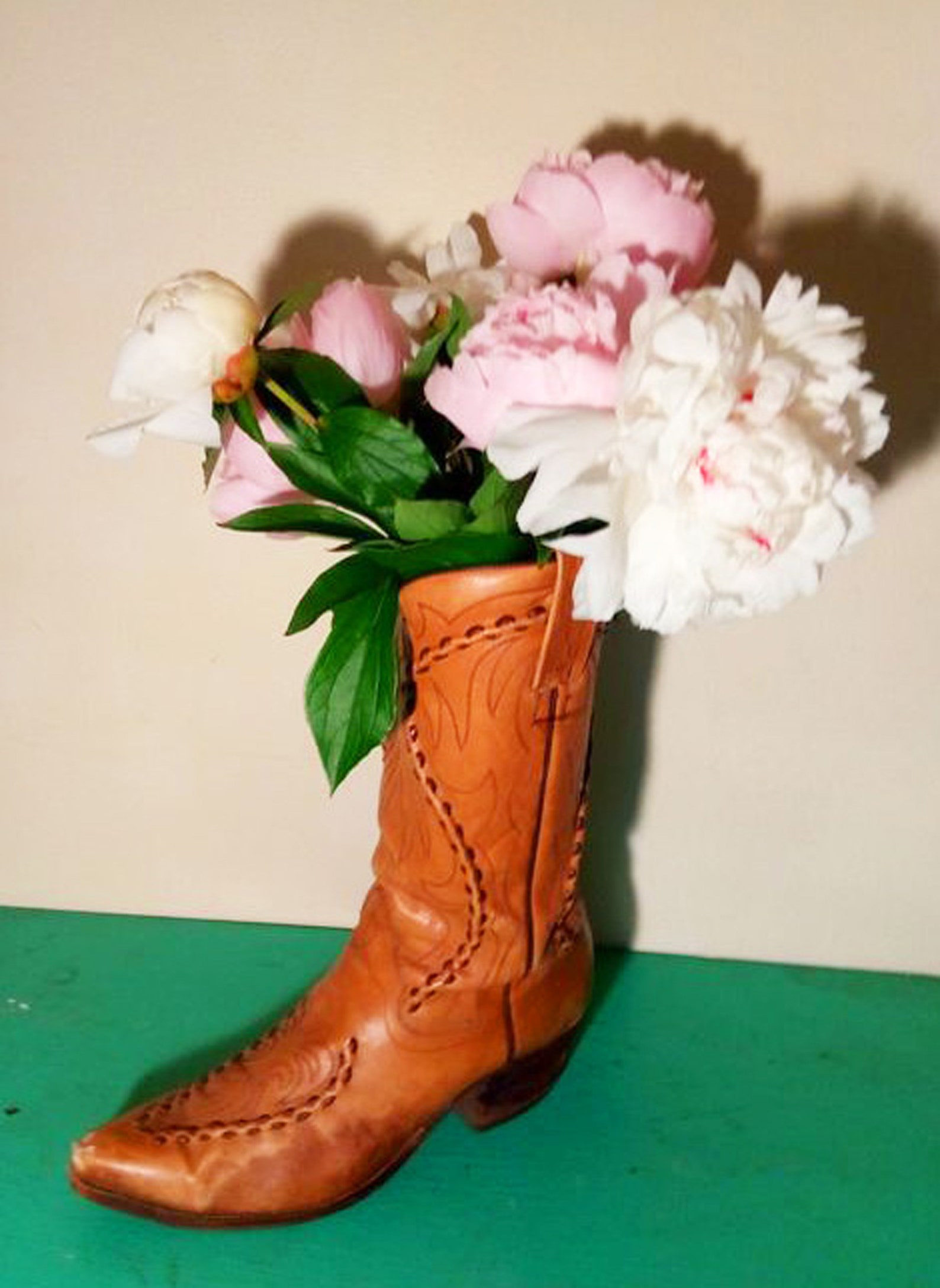 Real Leather Cowboy Boot Flower Vase Cowgirl Farmhouse / Etsy