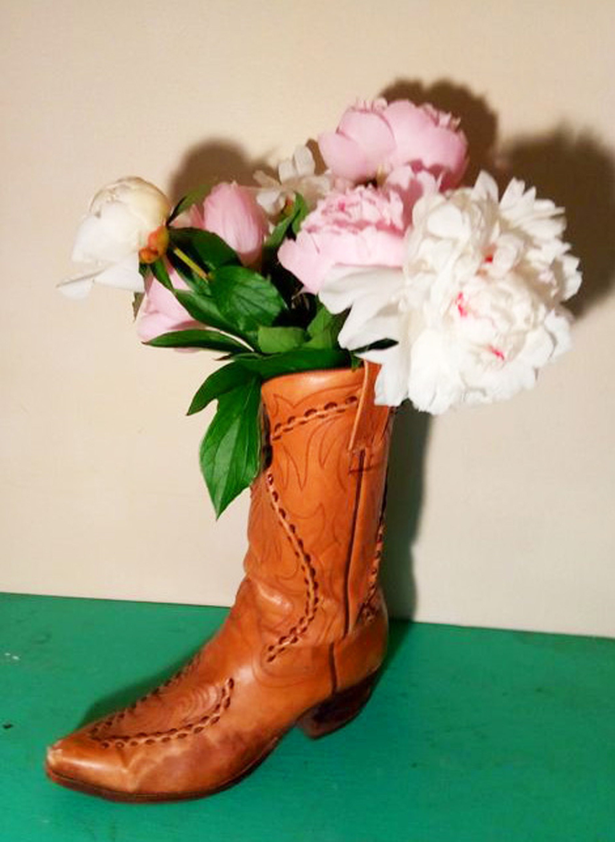 Real Leather Cowboy Boot Flower Vase Cowgirl Farmhouse / Etsy