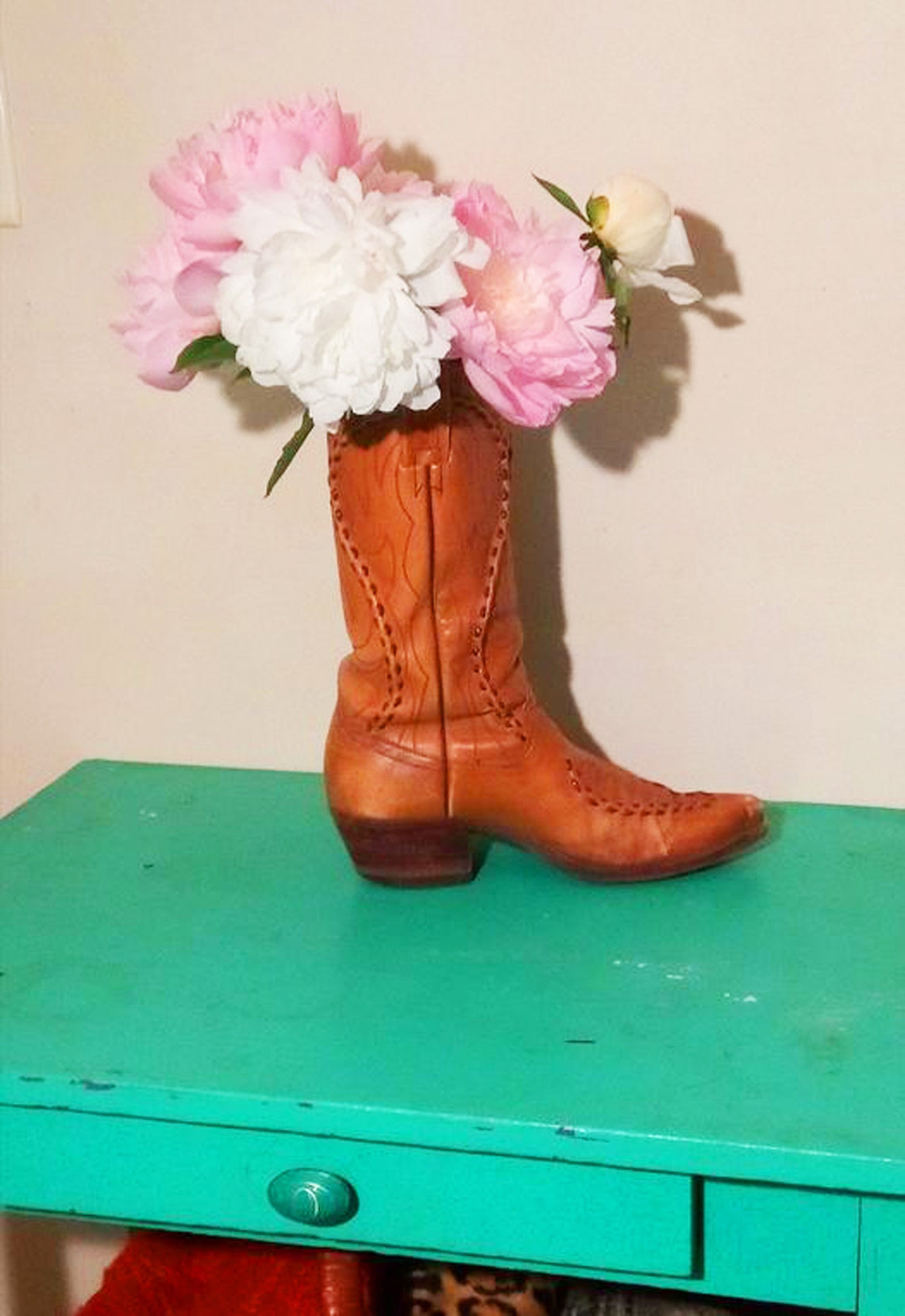 Real Leather Cowboy Boot Flower Vase Cowgirl Farmhouse / Etsy