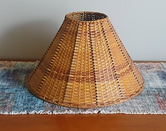 Vintage Woven Wicker Rattan Lamp Shade 15" x 9” Tan Brown Empire Shape