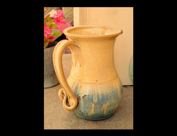 Vintage Studio Pottery Pitcher ~ 1993 Artist Signed Handmade ~ Heavy Chunky Thick