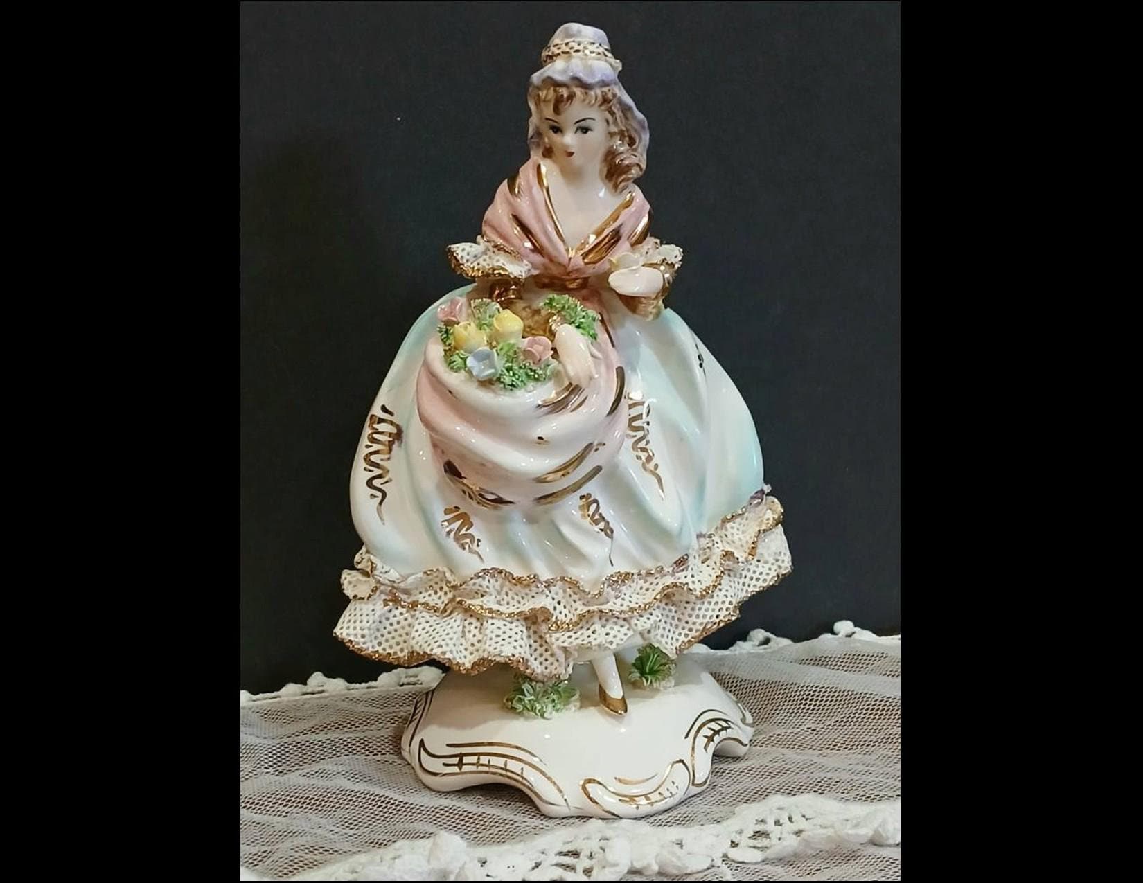 Porcelain Girl With Flower Basket Figurine - Etsy