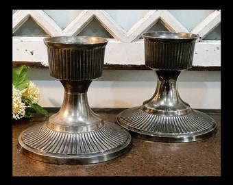 Vintage Pair of Silver Candleholders/ Candlesticks ~ Thick and Heavy with Aged Patina ~ Mantle Decor